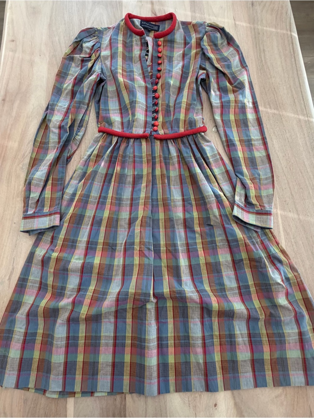 Vintage Katherine Conover Plaid Button Front Prairie Dress Long Sleeve Size 4